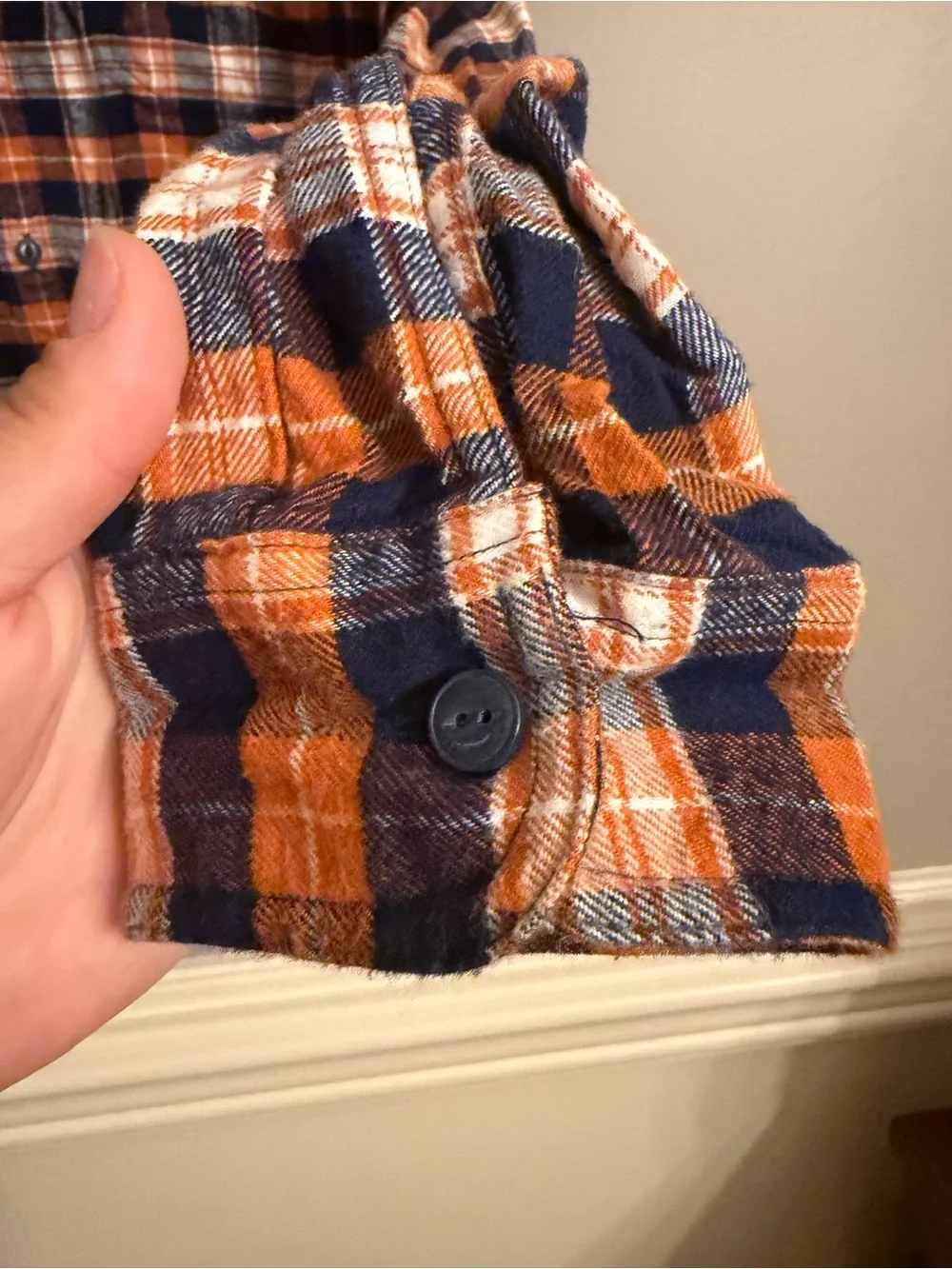 J. Crew Navy and Orange Plaid Flannel Shirt